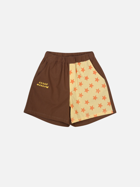 Image of Brown shorts with star pattern on a beige background