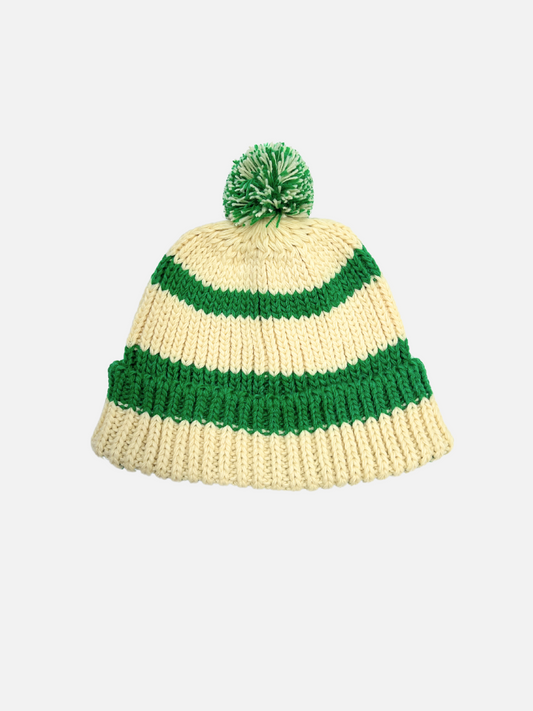 Image of STRIPE POMPOM BEANIE in Green