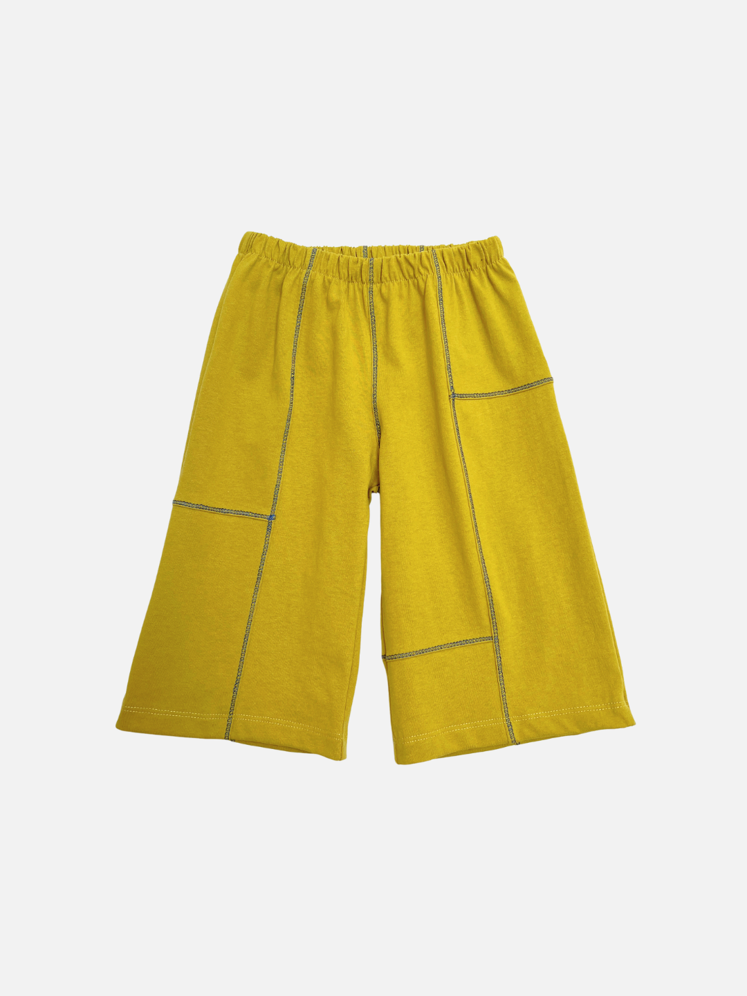 Chartreuse TOPSTITCH BABY PANT featuring wide legs, visible dark stitching, and an elasticated waist, shown as comfy baby pants against a plain white background.