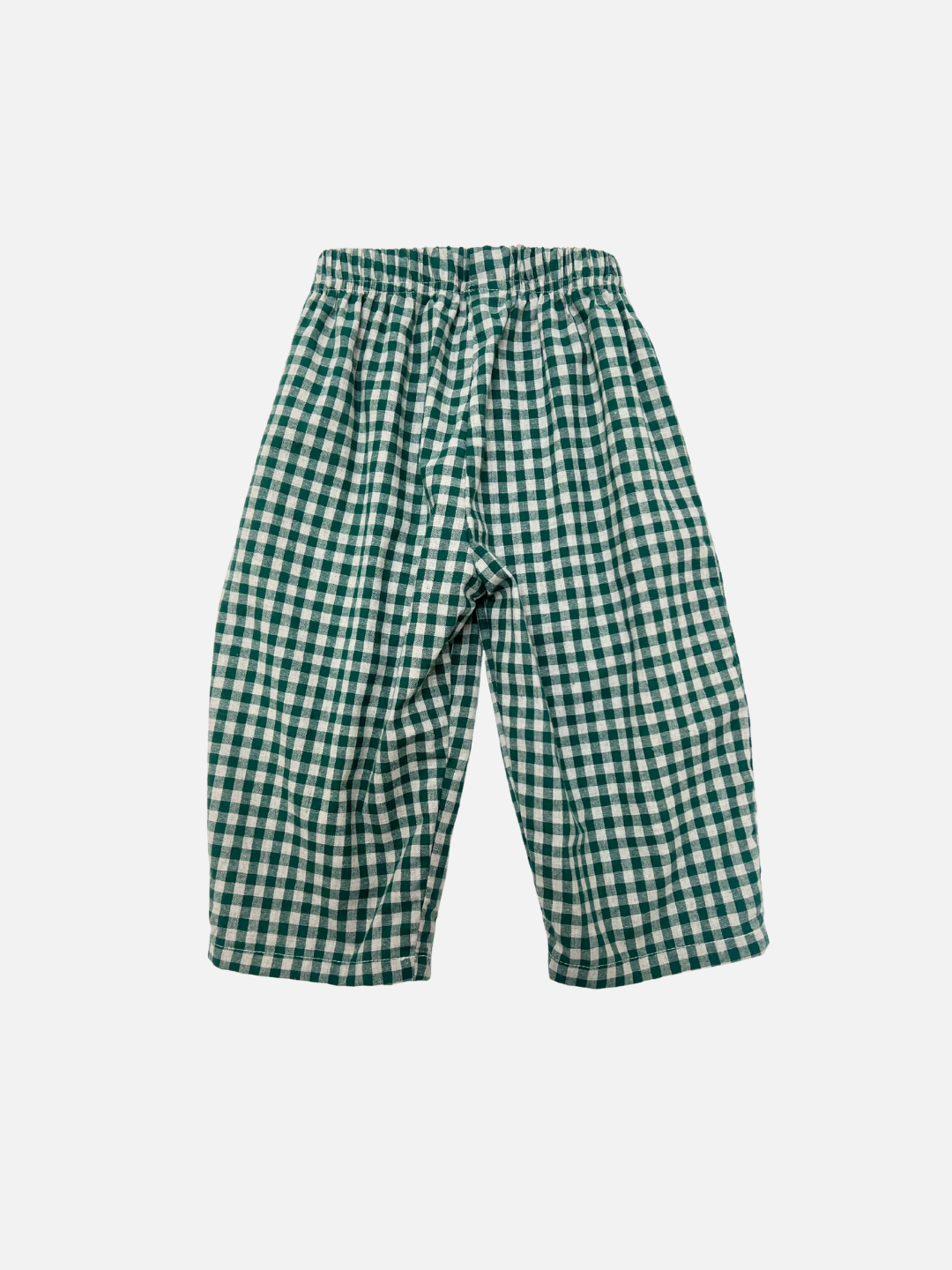 Green and white checkered pants on a white background