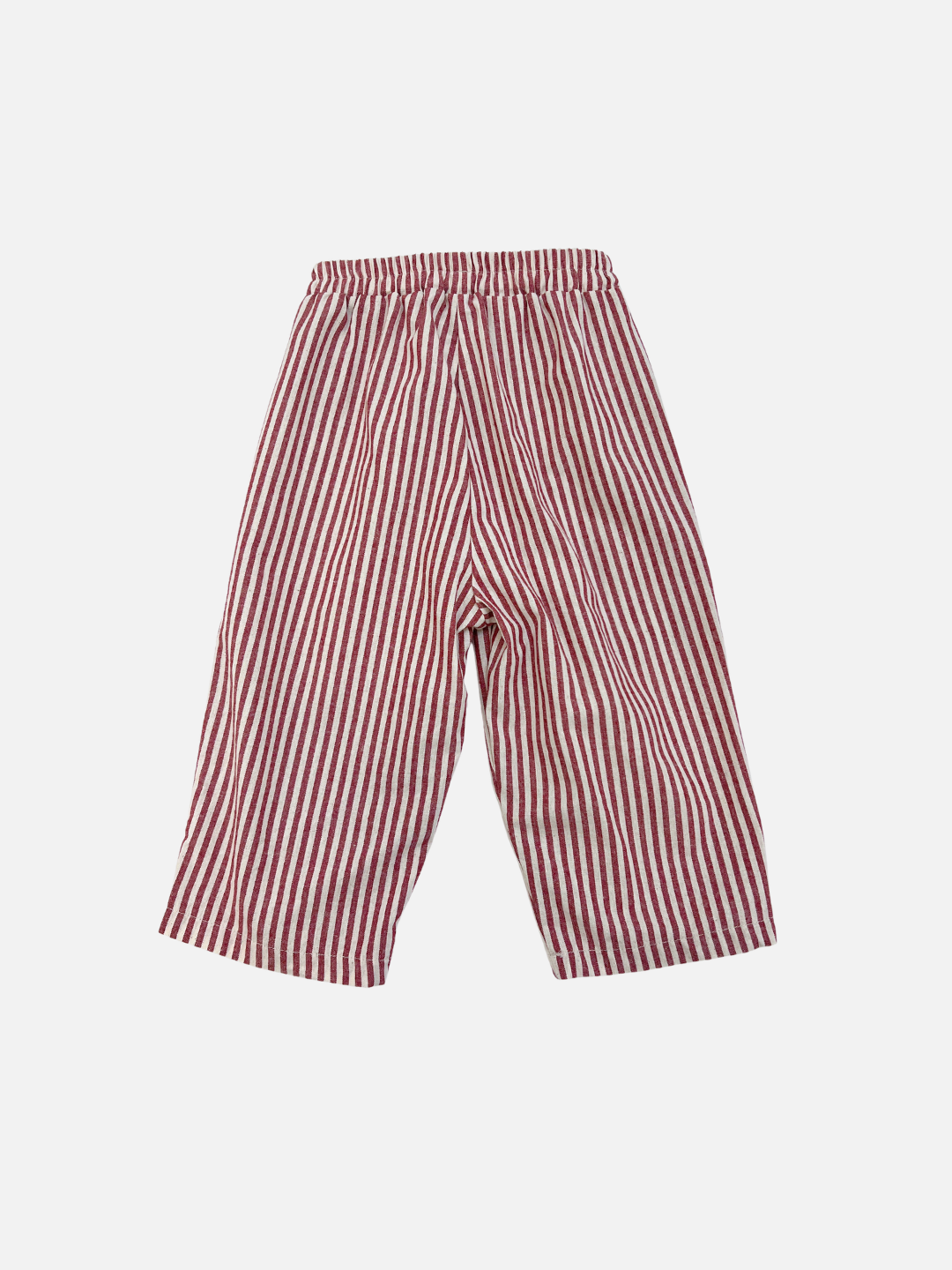 Red | COCO STRIPE BABY PANTS featuring red and white vertical stripes and an elastic waistband, displayed flat on a white background.