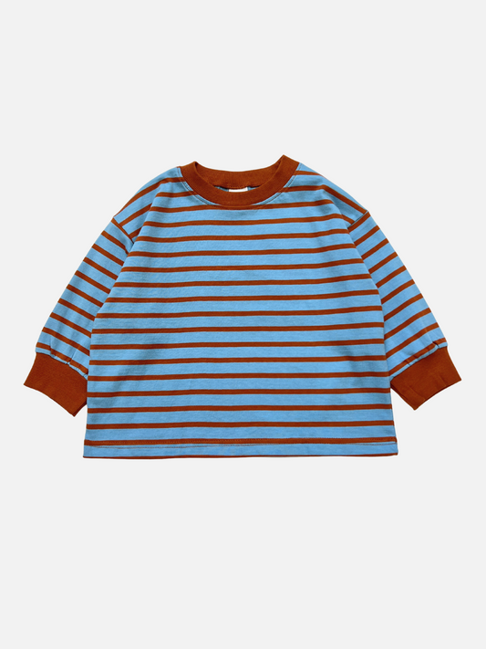 Image of BAILEY STRIPE LONGSLEEVE in Blue/Terracotta