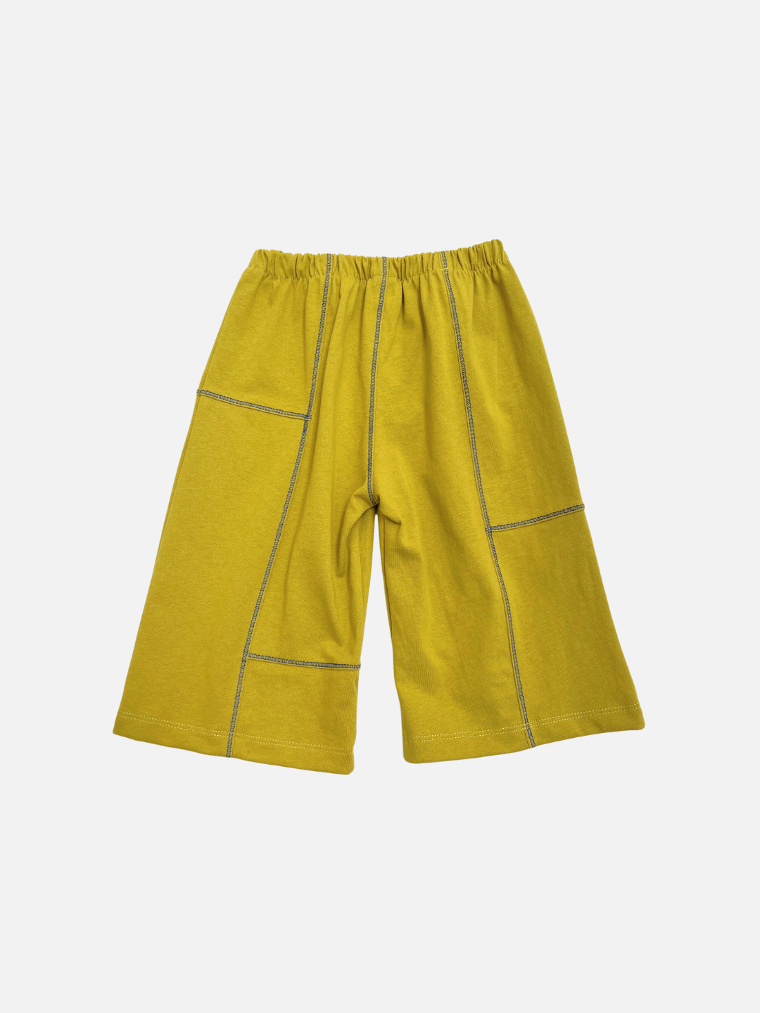 Chartreuse | The TOPSTITCH BABY PANT is a pair of wide-leg yellow baby pants featuring an elasticated waist and visible seams, shown laid flat on a white background.