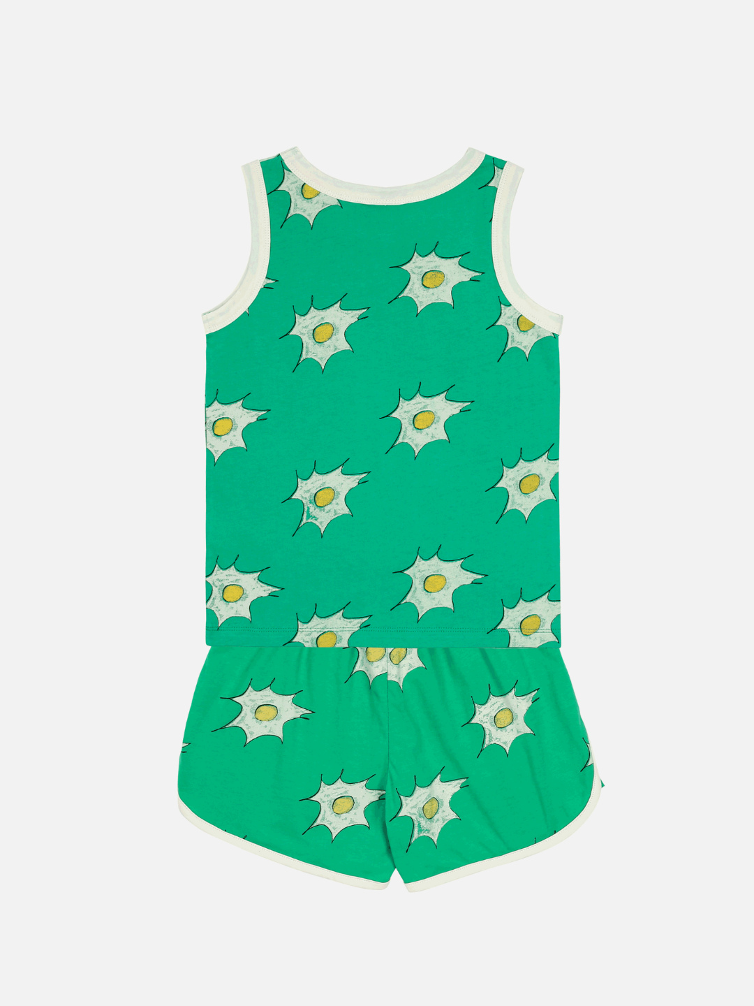 EGG SUMMER SET featuring a green sleeveless top and shorts with a white starburst pattern, showcased on a plain background.