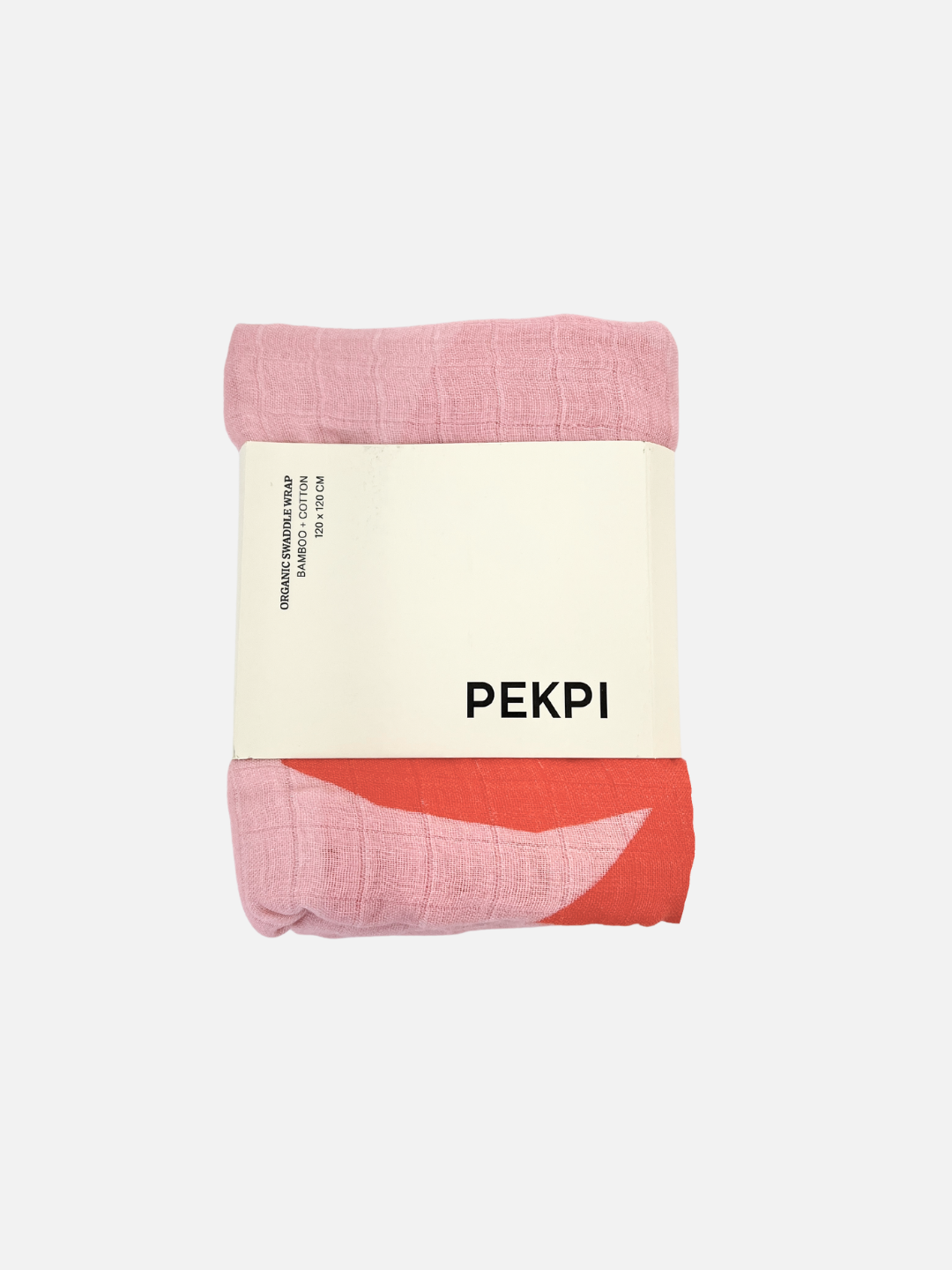 I Heart You | Two fabric pieces, one pink and one red, folded with a white paper label that reads "PEKPI," perfect for use as ORGANIC BAMBOO SWADDLE WRAPS.