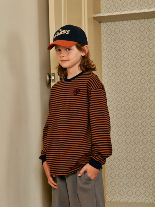 Second image of COMMA STRIPED LONGSLEEVE in Rust/Navy
