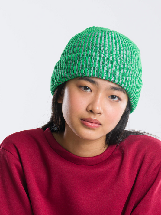 Second image of TWO-TONE RIB KNIT BEANIE in Kelly Stone Blue