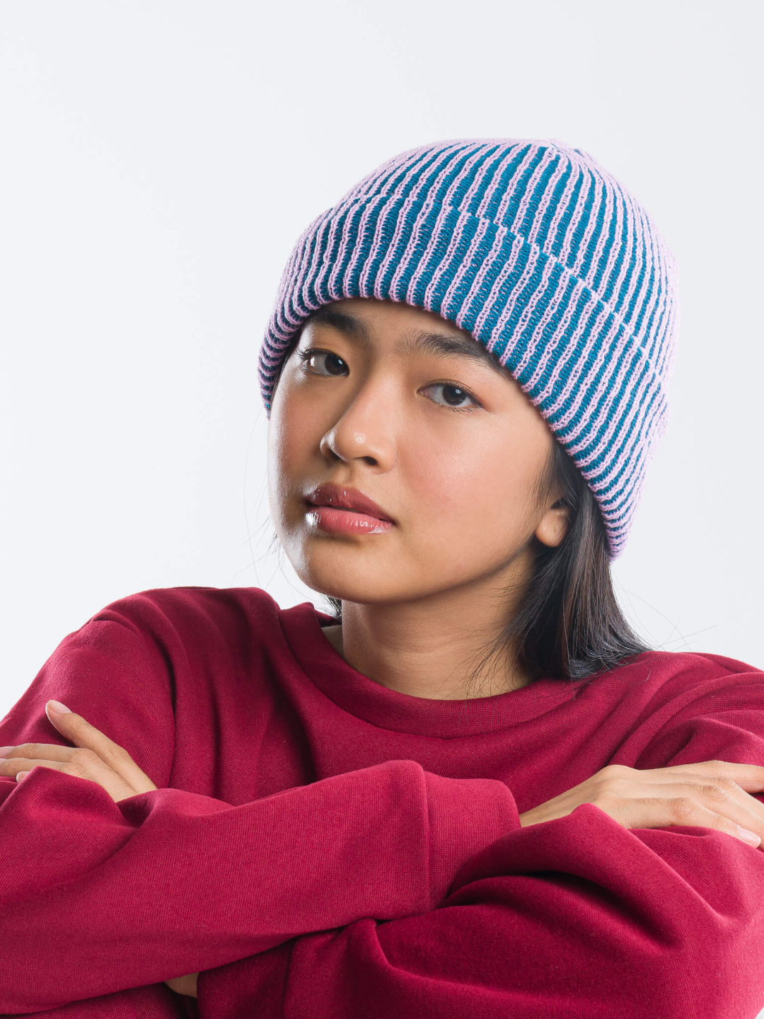 Model wearing a hat