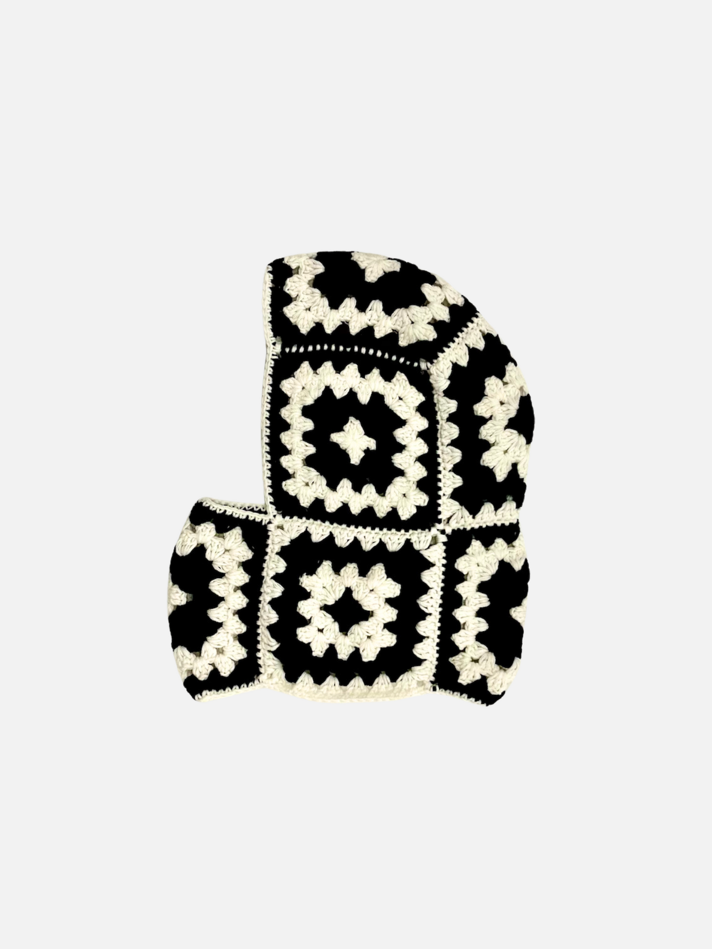 Black and White | side view of the handmade crochet kids balaclava