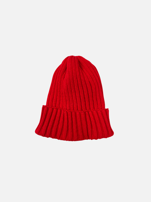 Image of COTTON RIB KNIT BEANIE in Red