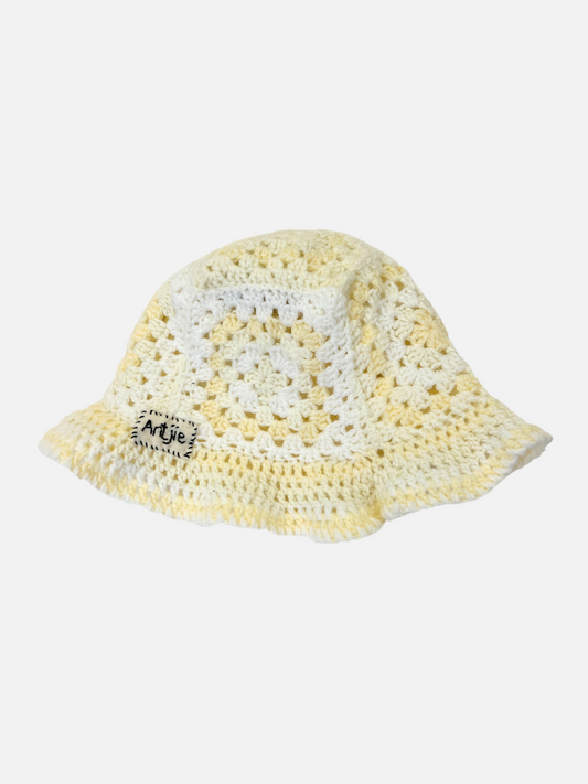 Image of HAND-CROCHETED BUCKET HAT - 5-8Y in White & Cream