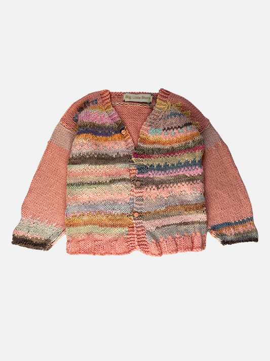 Image of HAND-KNITTED COTTON CARDIGAN - 3-4Y in Peach Multi