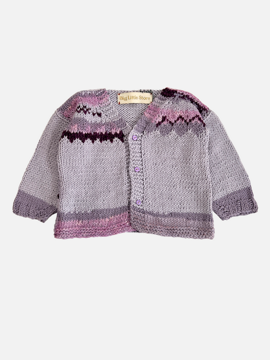 Image of HAND-KNITTED COTTON CARDIGAN - 3-6M in Lavender