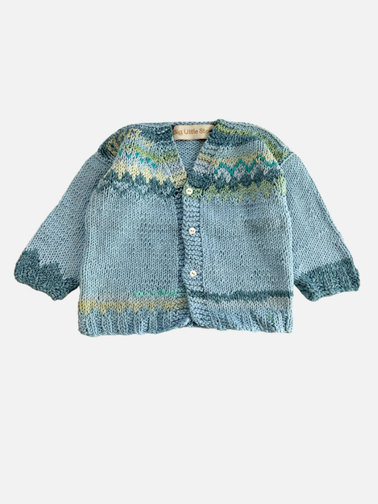 Image of HAND-KNITTED COTTON CARDIGAN - 3-6M in Light Blue