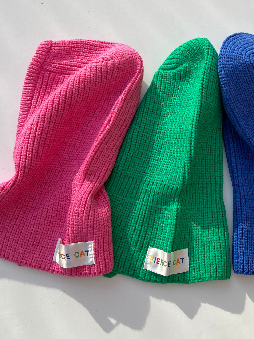 Raspberry | "Fierce Cat" Logo on raspberry, green, and blue balaclavas