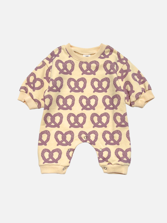 Image of PRETZEL SWEATSHIRT ROMPER in Purple/Yellow