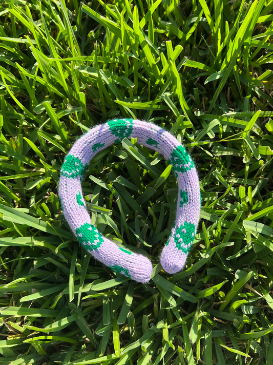 Second image of PUFFY KNIT HEADBAND in Purple/Green Smiley