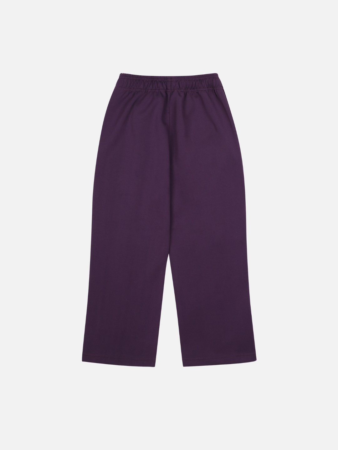 The CHESS TRACK PANTS are loose-fitting, wide-leg purple pants with an elastic waistband, offered at a great cost and displayed on a plain white background.