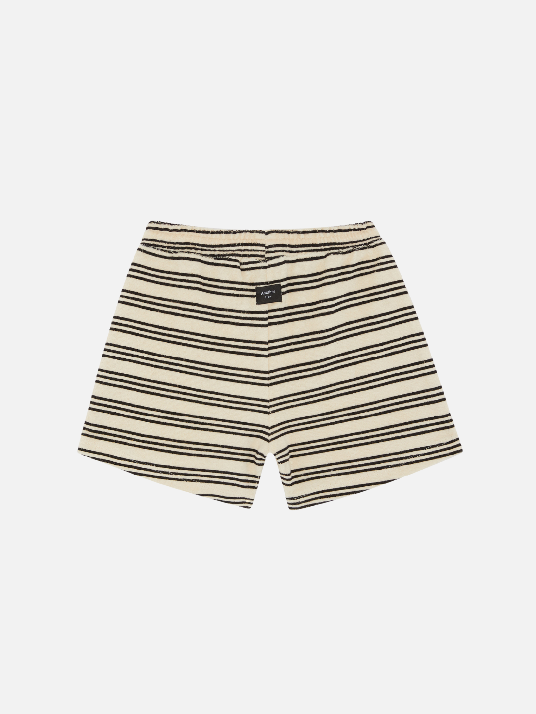A back view of the kid's terry towel shorts in stripe