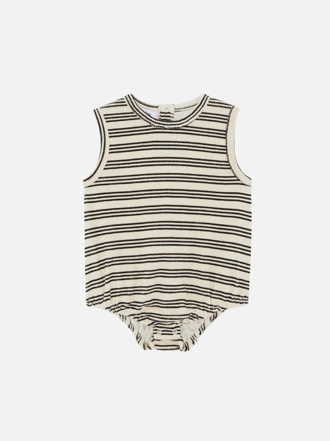 Front view of the baby terry bubble bodysuit in stripe