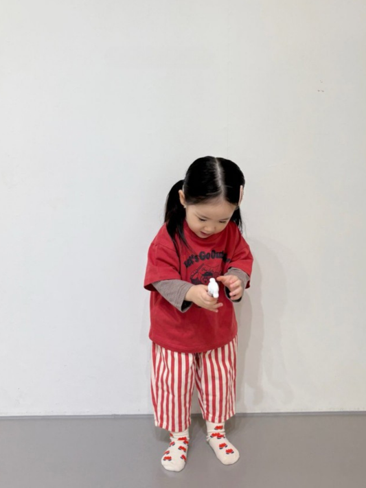 Second image of LICORICE STRIPE PANT in Red/Ecru