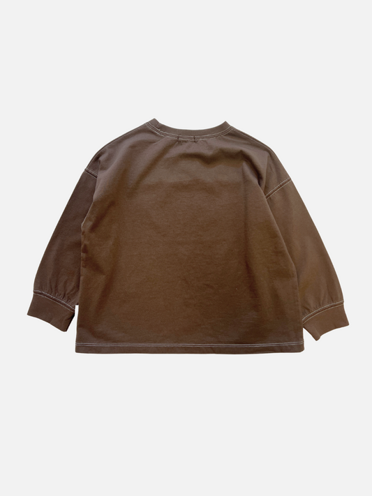 Second image of TOPSTITCH LONGSLEEVE TEE in Brown