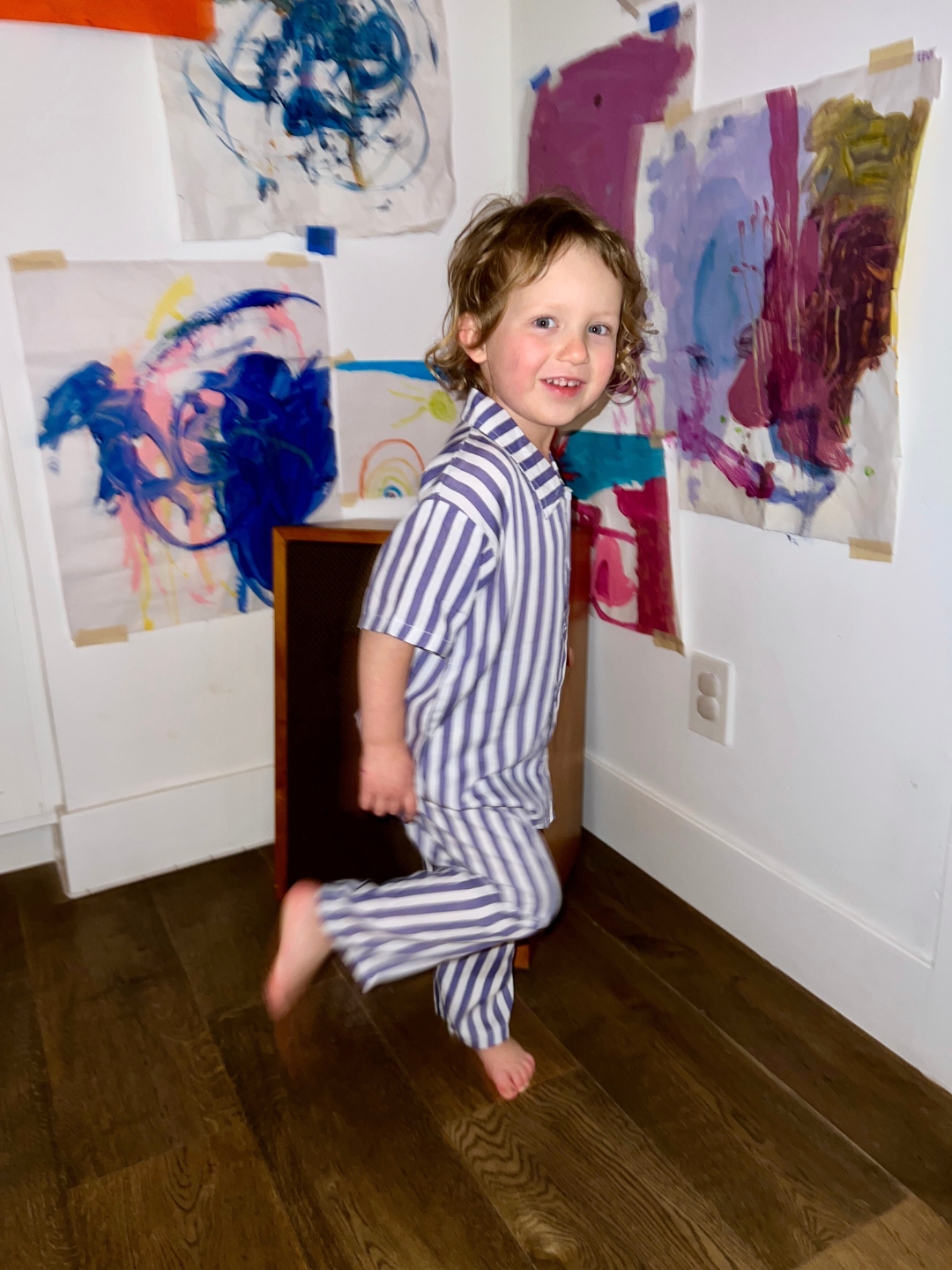 Blue Stripe | Child wearing blue Michi Pajamas