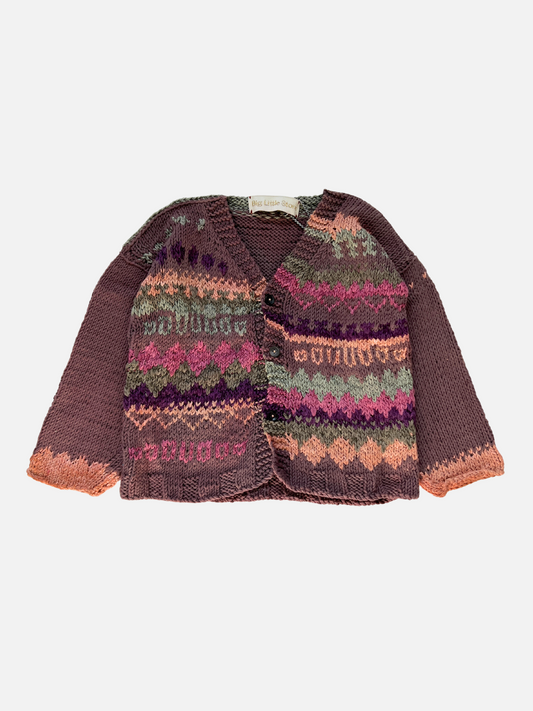 Image of HAND-KNITTED COTTON CARDIGAN - 4-5Y in Brown/Pink