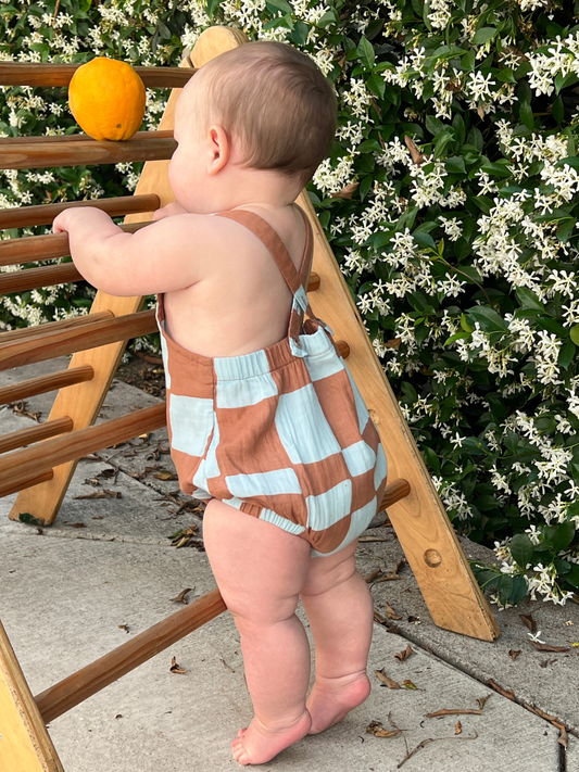 Second image of MUSLIN SUNSUIT in Blue Checkers
