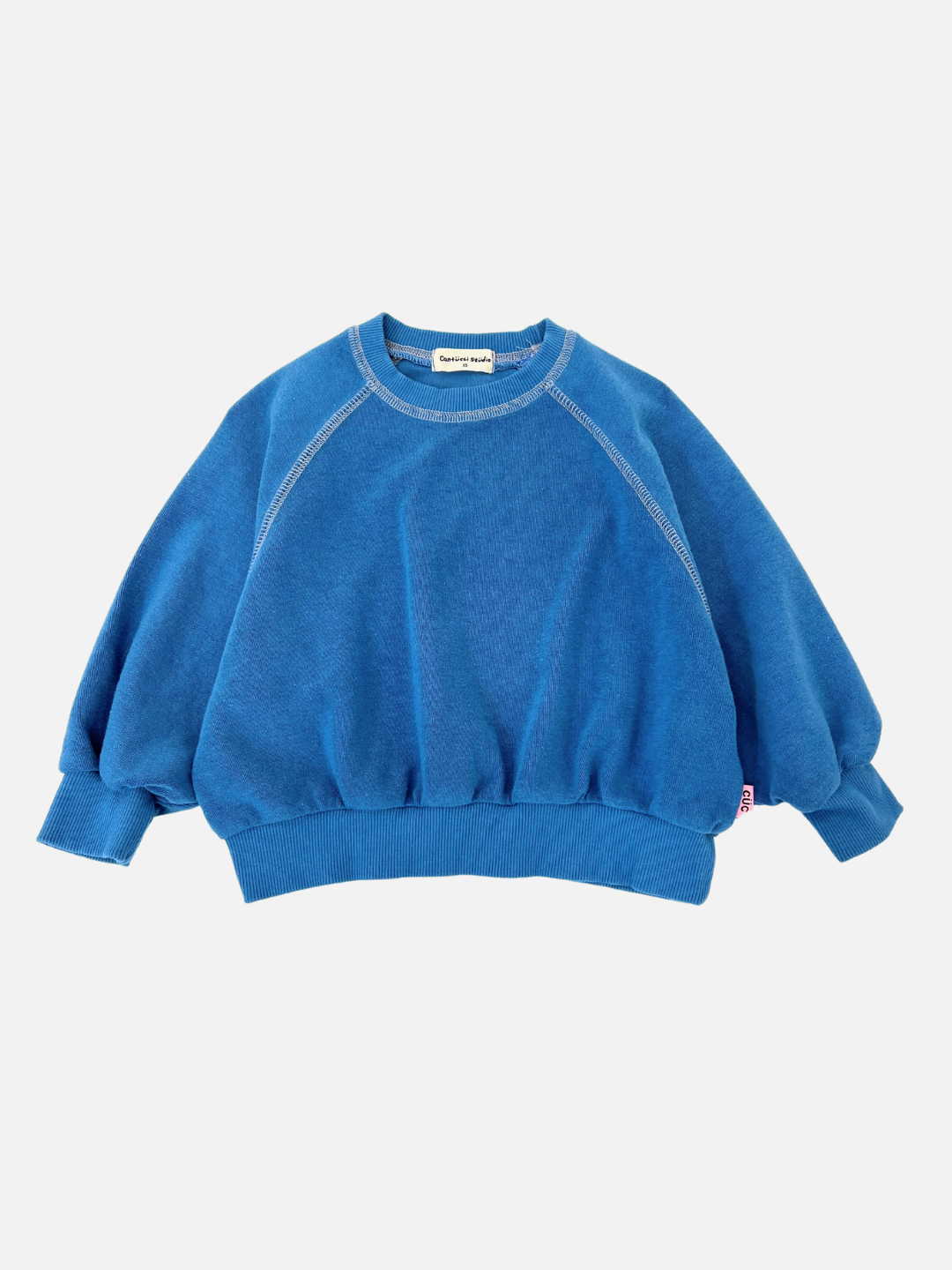 Blue | The VARSITY SWEATSHIRT by Cantucci Studios, in blue brushed cotton, offers ribbed cuffs and hem. Ideal for fans of retro-style essentials.