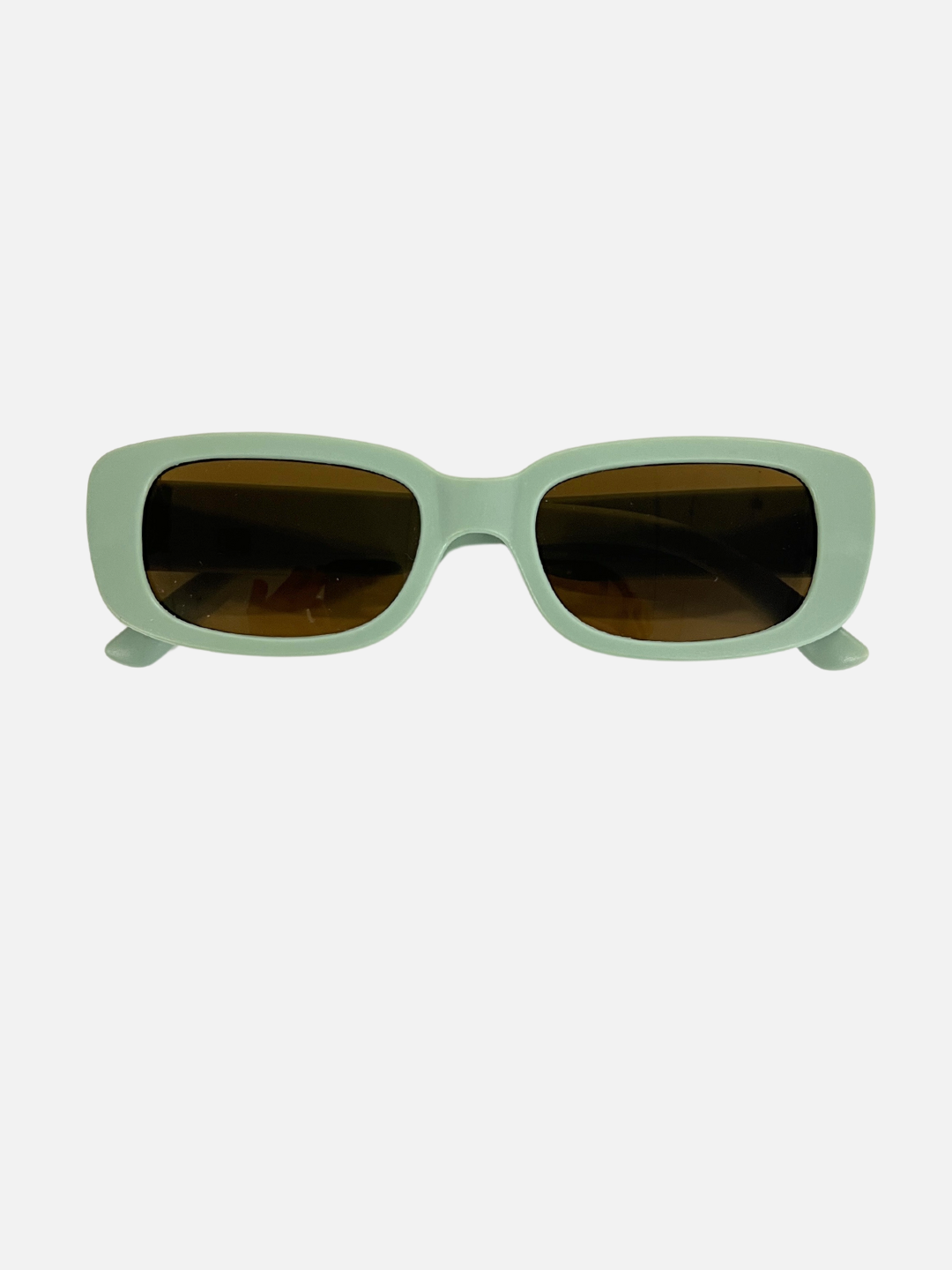 Matte Green | SANTA CRUZ SUNGLASSES, suitable for ages 2-6, feature matte green rectangular frames with UV400 lenses and rest against a white background.