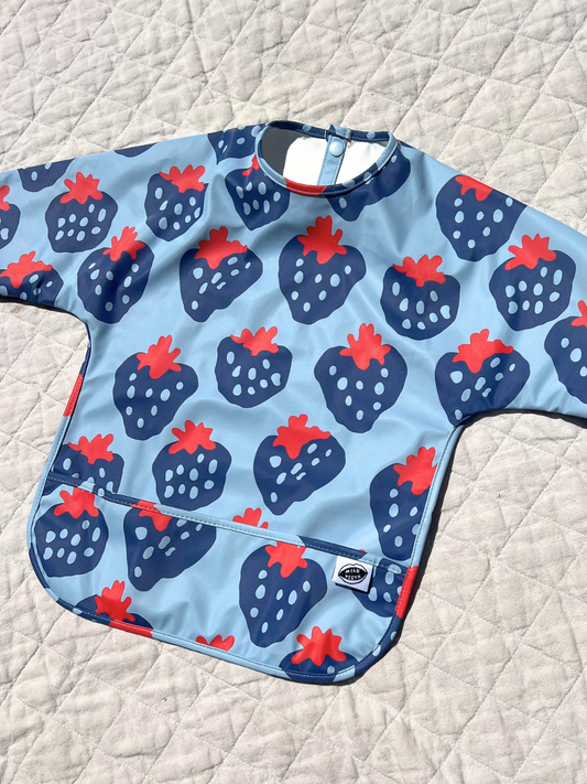 Second image of SMOCK BIB in Blue Strawberries