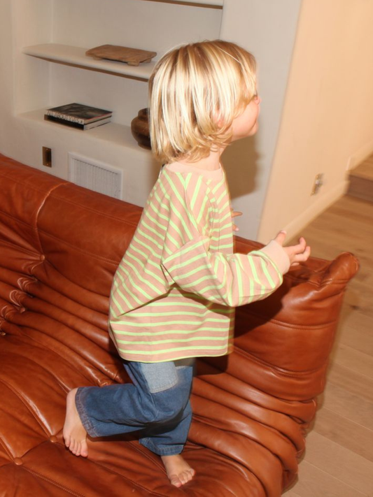 Second image of BAILEY STRIPE LONGSLEEVE in Lime/Sand