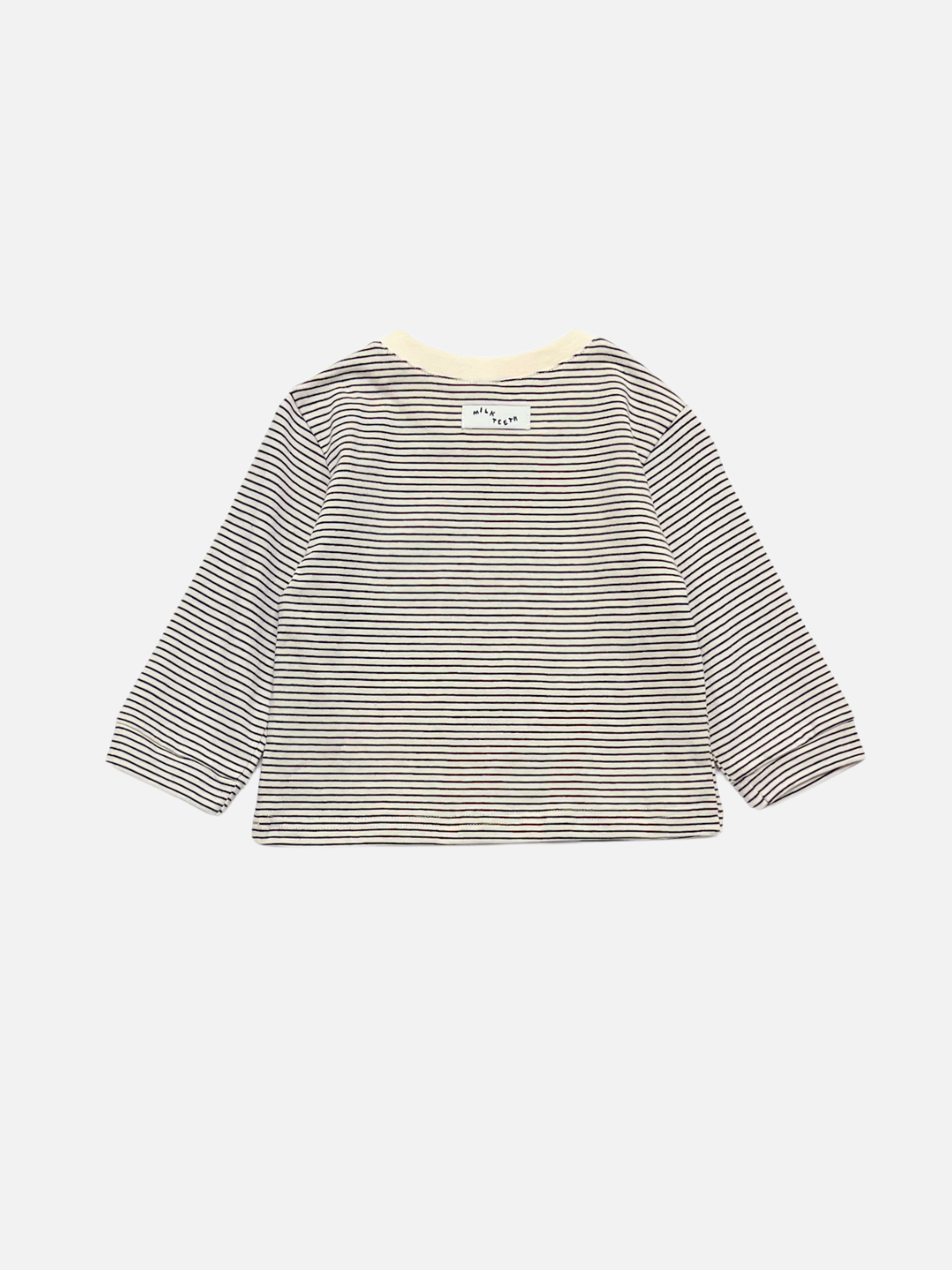 White/Black | The BABY STRIPE LONGSLEEVE is a children's long-sleeve shirt featuring black and white horizontal stripes, crafted from soft cotton jersey for easy dressing—an ideal basic for babies and toddlers. The shirt is shown from the back against a plain white background.