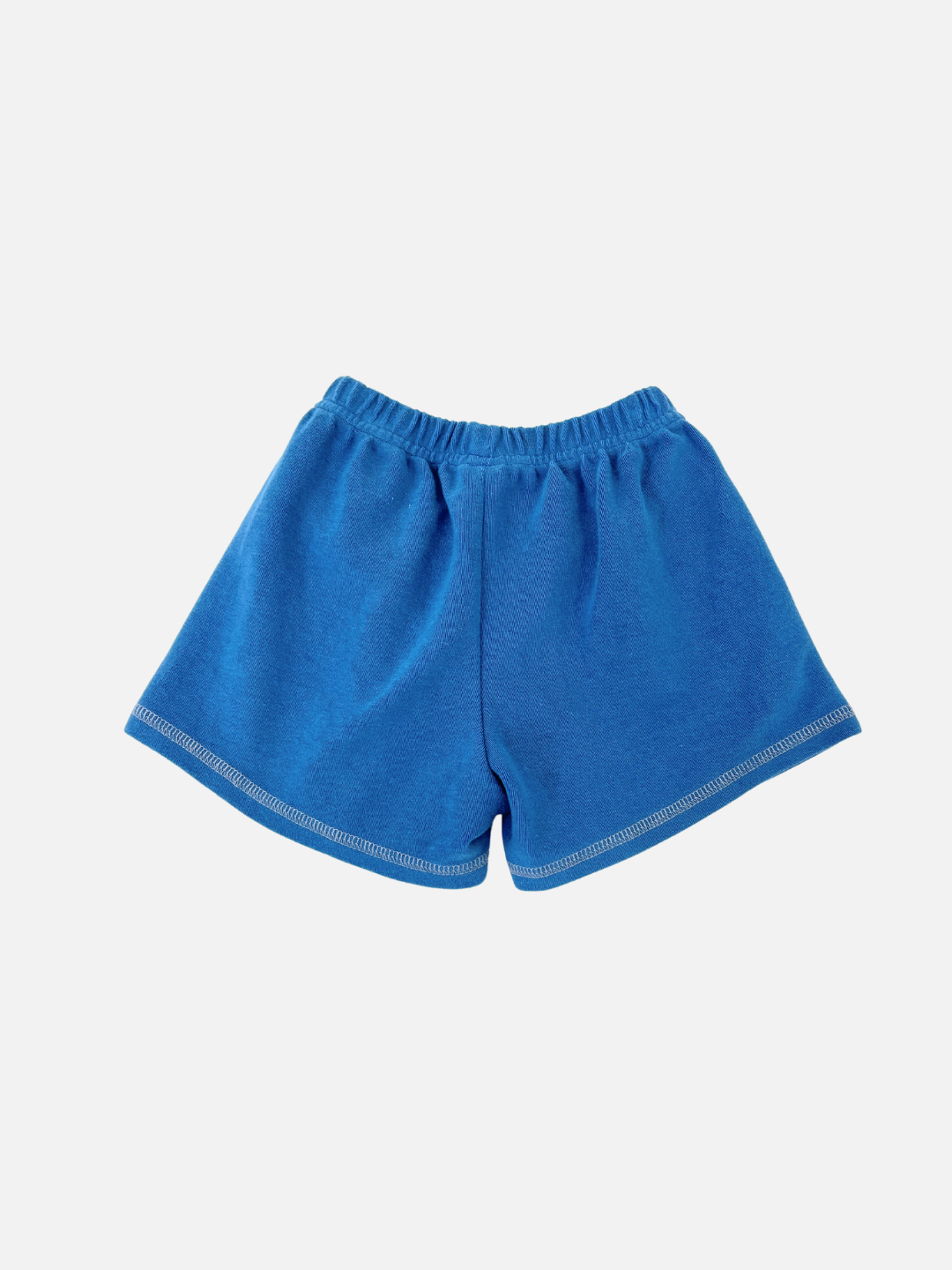 Blue | VARSITY SWEAT SHORTS, featuring a blue elastic waistband and vintage-inspired fit, displayed on a plain white background.