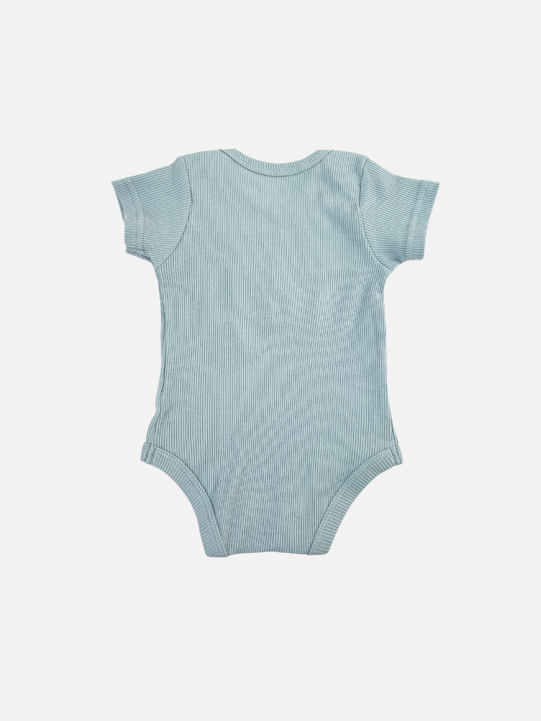 The RIBBED COTTON ONESIE in light blue, from Milk Teeth, is a short-sleeved baby bodysuit showcased on a plain white background.