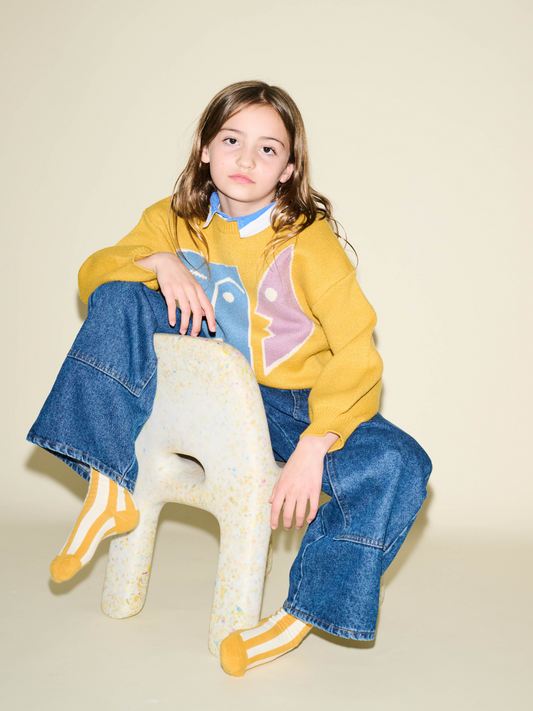 Second image of Marigold | A pair of comfy STRIPE SOCK in marigold with vertical white stripes, crafted from stretchy cotton, on a plain white background.