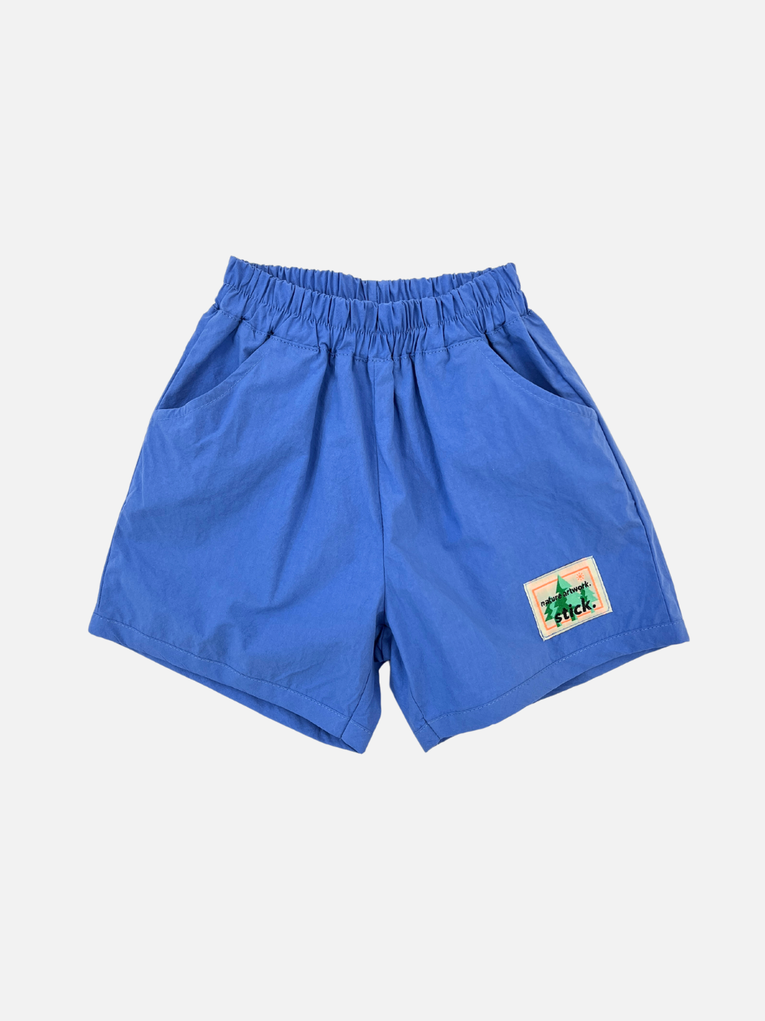 Blue kids' shorts front view.