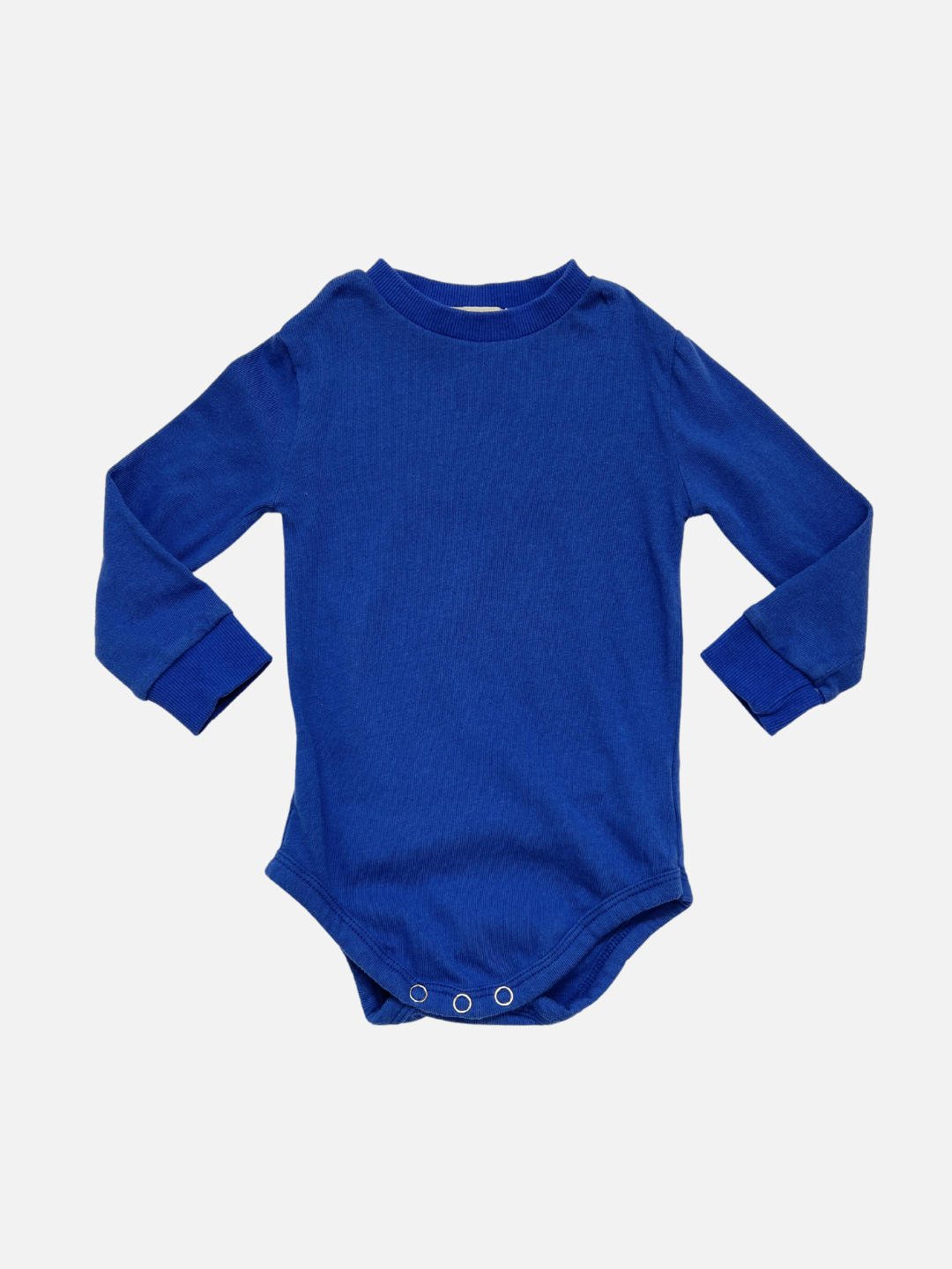 Front view of the patch onesie in Blue