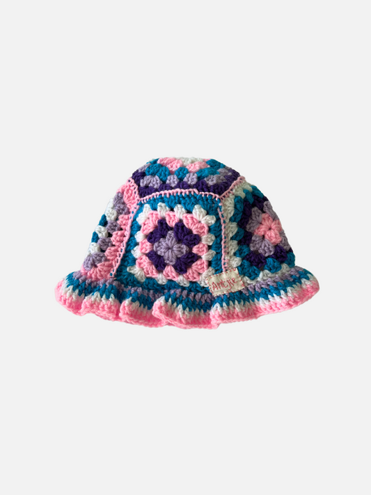Image of HAND-CROCHETED BUCKET HAT - 6-12M in Pink & Blue Multi