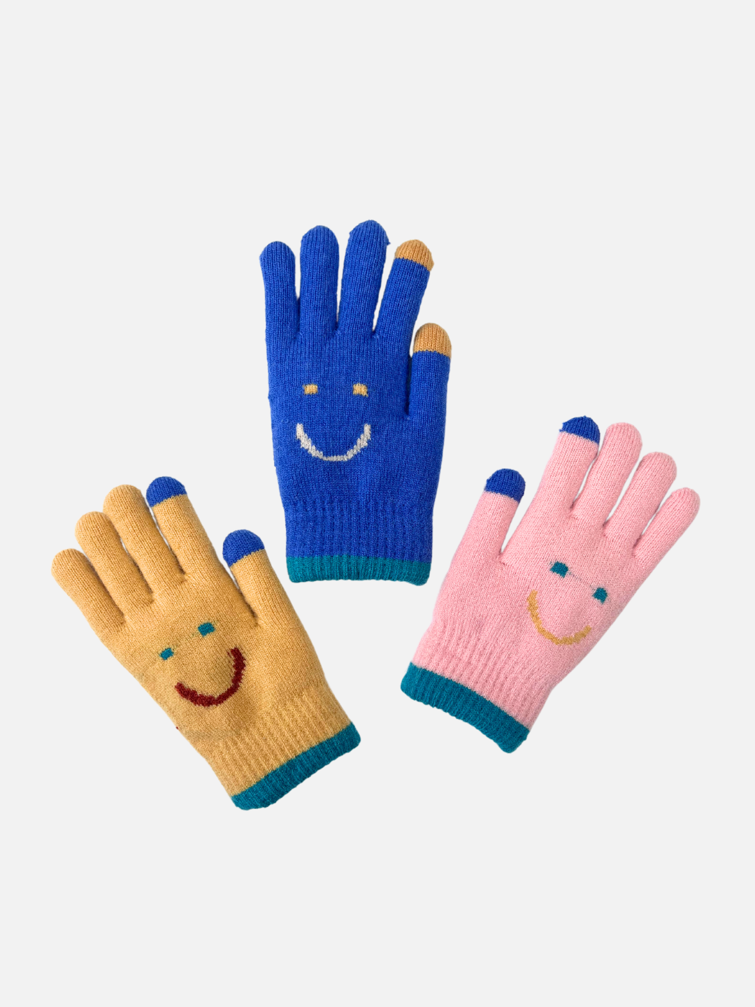 Yellow | All three of kids' smile gloves.