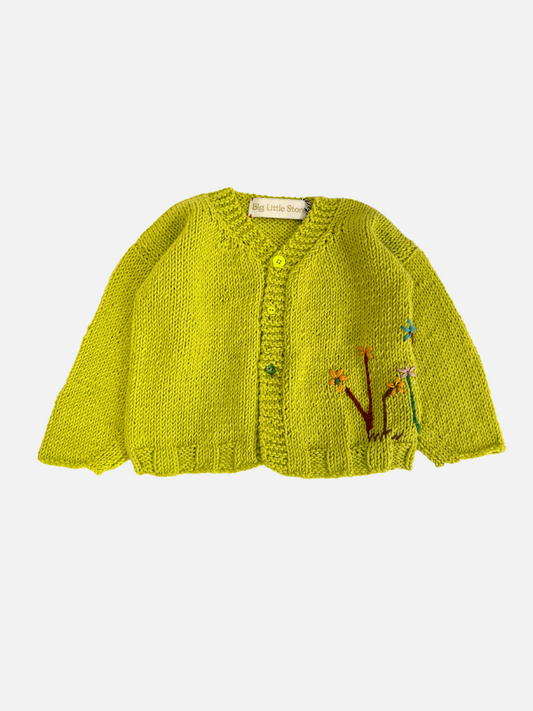 Image of HAND-KNITTED COTTON CARDIGAN - 6-12M in Chartreuse