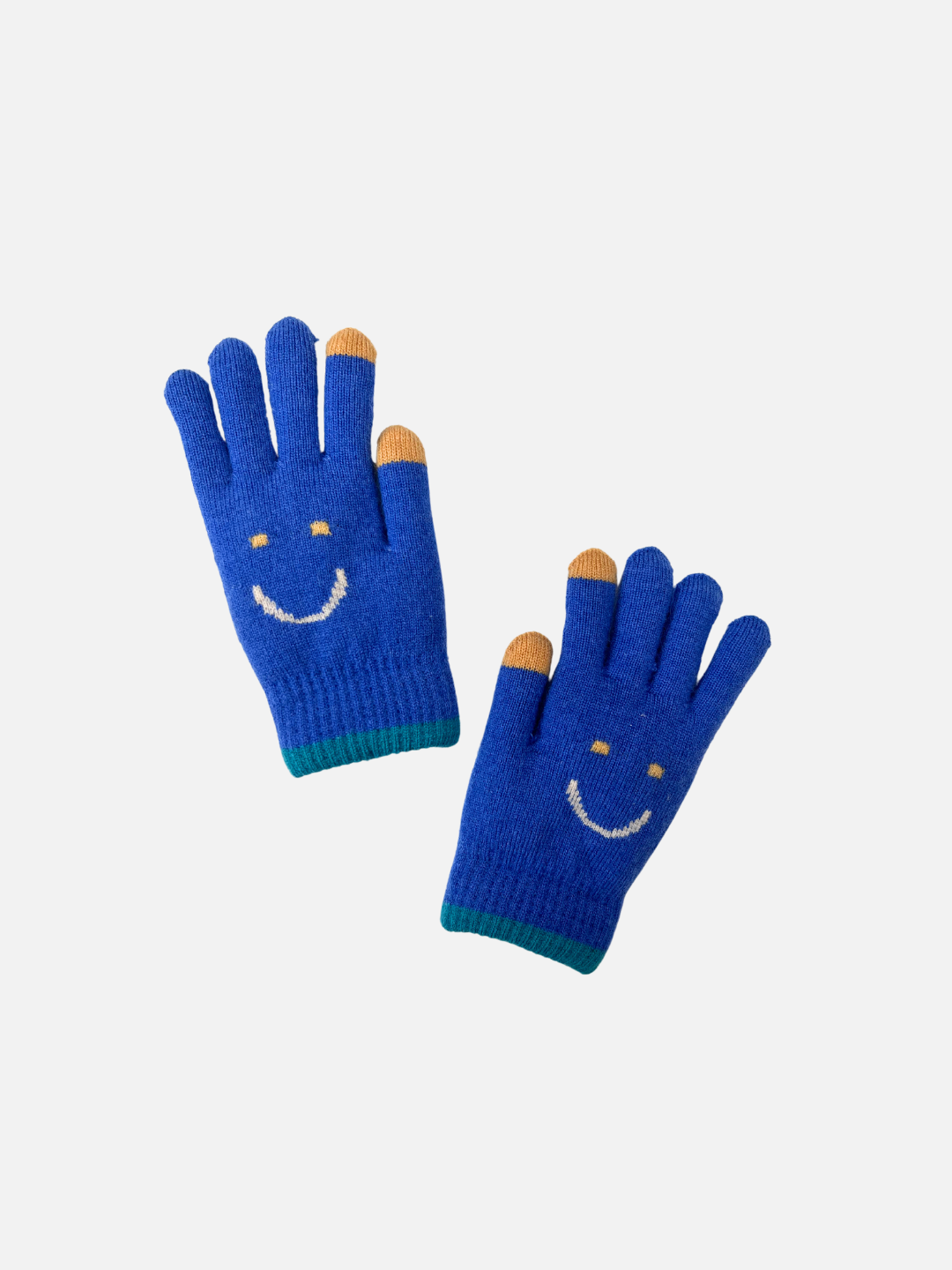 Blue | Front view of kids' smile gloves.