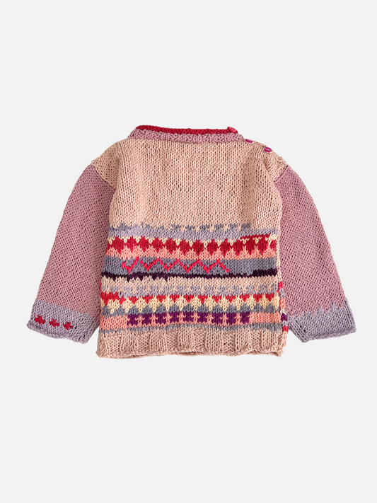 Image of HAND-KNITTED COTTON CARDIGAN - 6-12M in Pink Multi Crewneck