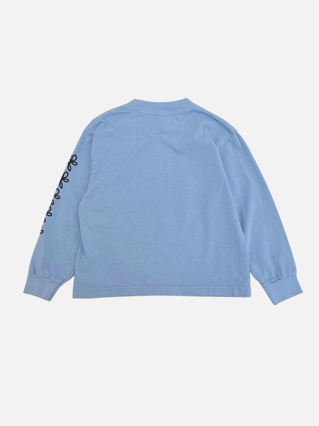 Blue | The ALL MY FRIENDS LONGSLEEVE is shown from the back in light blue, featuring a black decorative design along the right sleeve.
