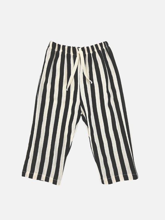 Image of Black | Front view of the kid's striped pants in black stripe