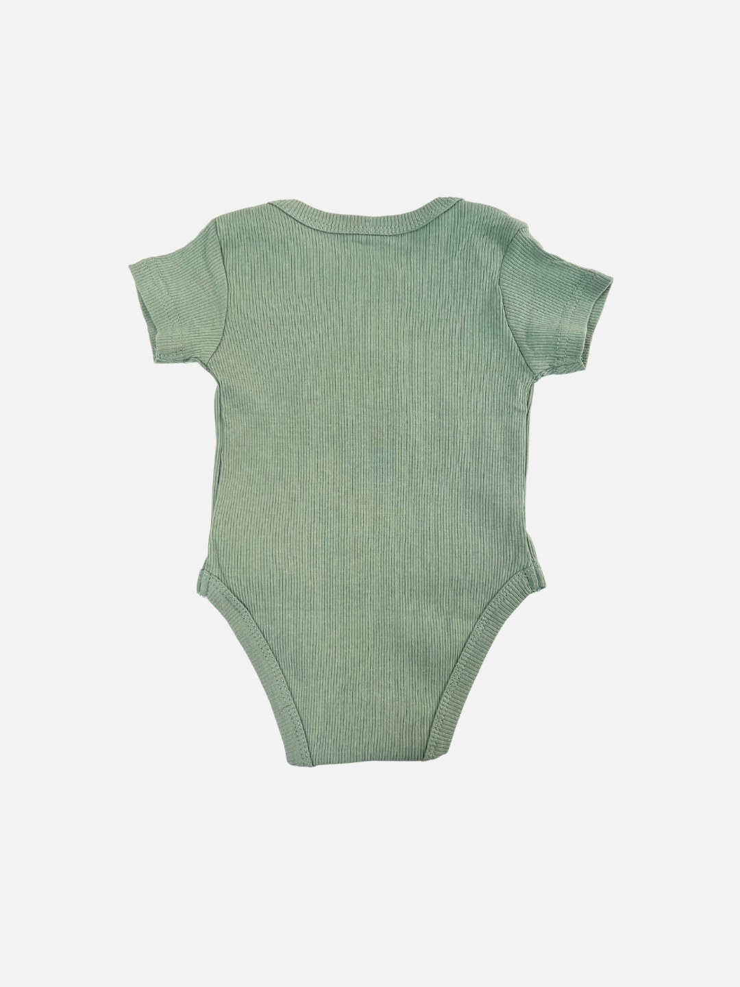 Green | Green RIBBED COTTON ONESIE with short sleeves, back view, from the charming Milk Teeth collection.