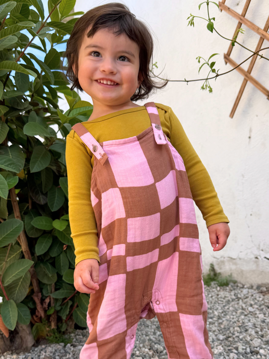 Second image of MUSLIN OVERALLS in Pink Checkers