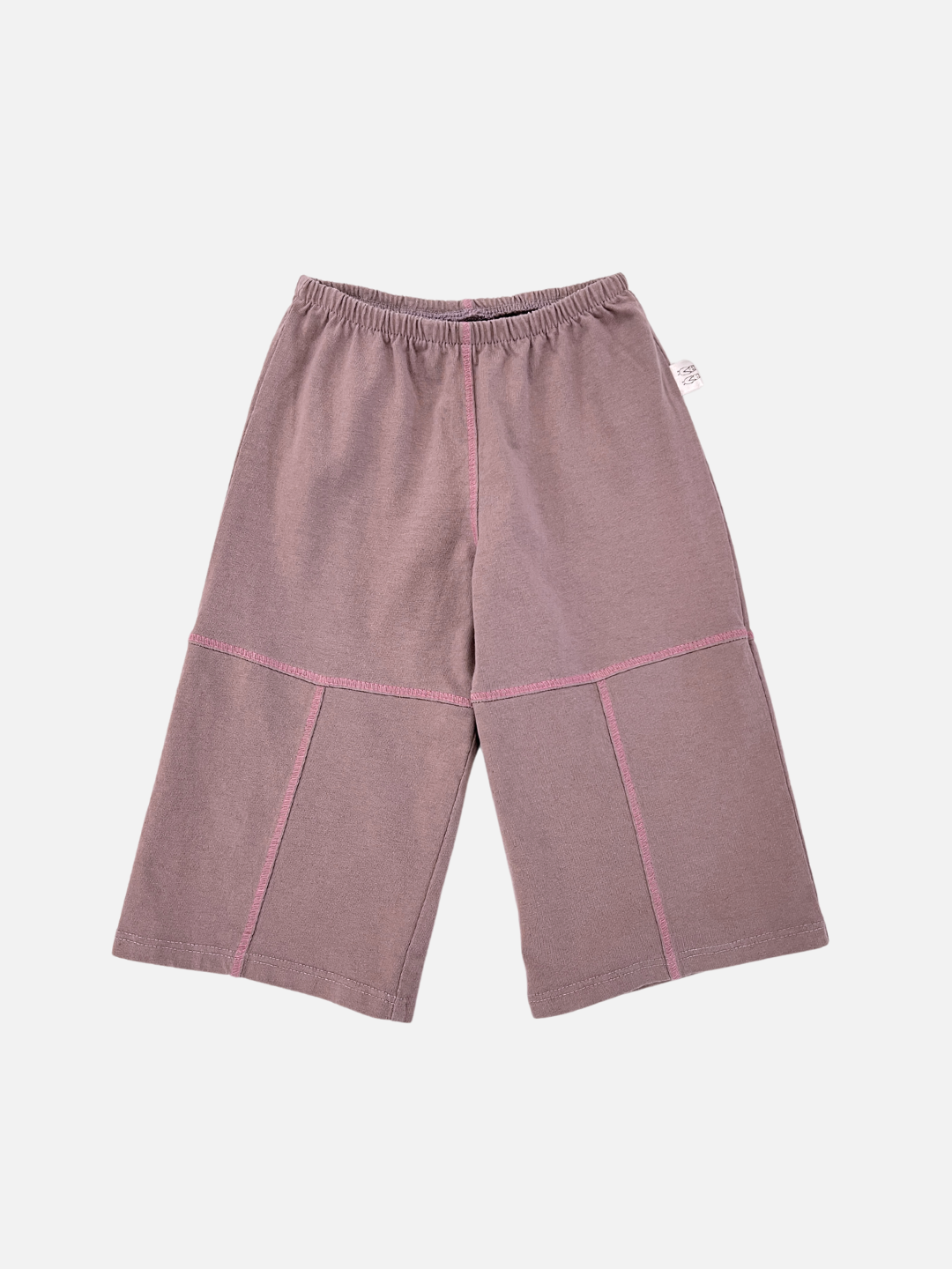 Lavender/Pink |  Front of Lavender/Pink Contrast Stitch Baby Pants. Lavender pant with light pink contrast stitching and an elastic waist.