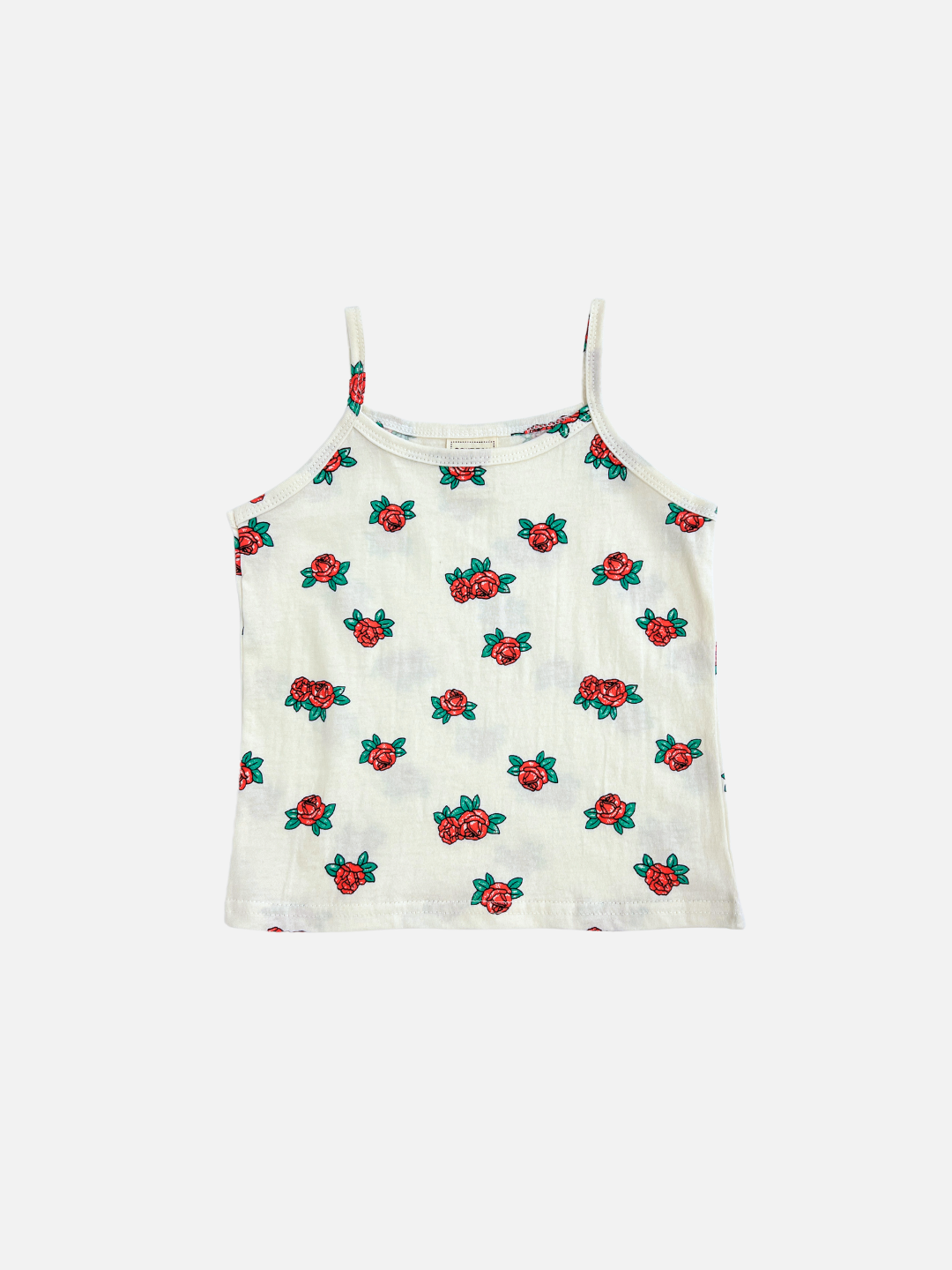 White | Front view of the kid's roses tank top in White with red roses all-over print